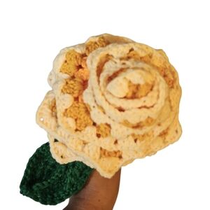 Hand Crafted Yellow Rose Granny Square Alpaca Yarn Decor